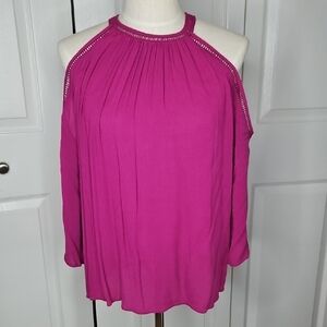 1. State Pink Pleated Cold Shoulder Relaxed Blouse Size M
